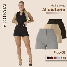 Kit 3 Shorts Feminino Diferentes de Alfaitaria Fecho Invisível Fresco Verão Curto Cintura Alta