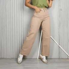 Calça Feminina Wide Leg Collors Tex Denim Jeans Elastano Cintura Média e alta Verão Botão e Bolsos