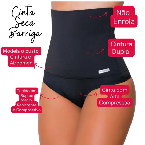 Calcinha Cinta Seca Barriga Redutora de Medida Suplex Cós Duplo Alta Compressão Reduz de 4 a 7 cm