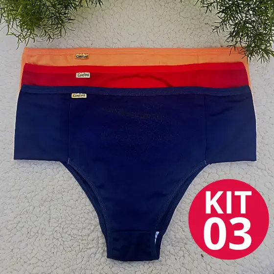 Kit 3 Calcinha Feminina Cintura Alta Lateral dupla Modeladora Alto Conforto Microfibra  Verão 2026