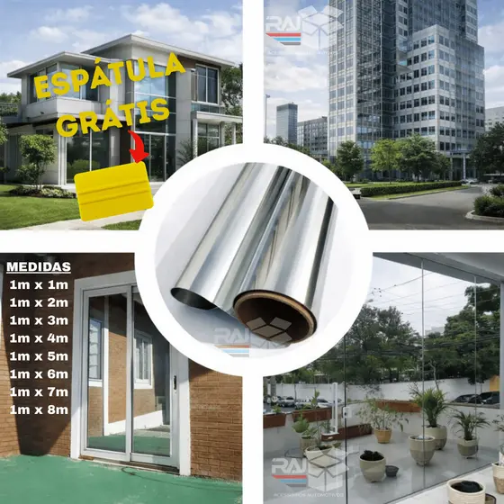 Película Tipo Insulfilm Prata Espelhada G5, 1M de largura, Refletiva, Poliéster profissional