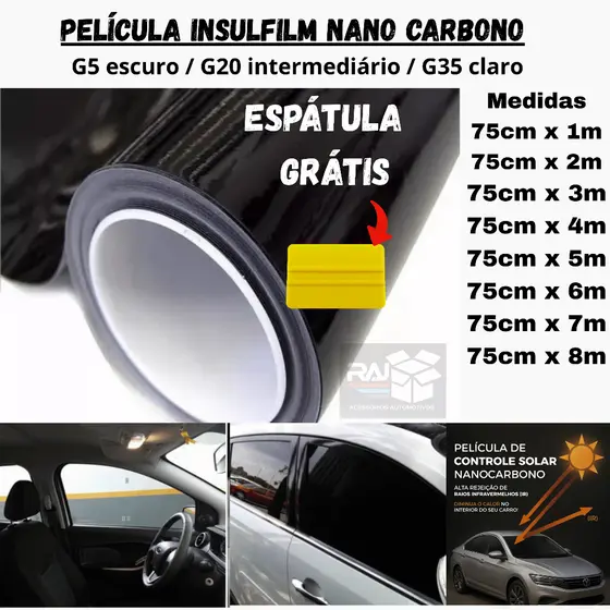 Película  Tipo Insulfilm Nano Carbono Profissional 75cm Larg. – G5, G20, G35 Automotiva/Residencial