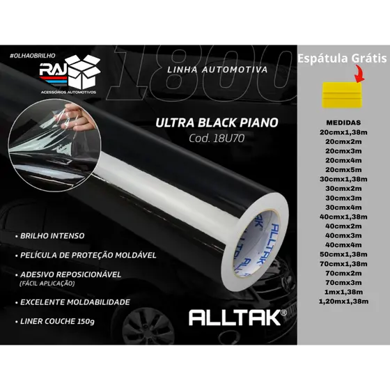 Adesivo vinílico Black Piano Ultra Alltak, Preto Brilhante - Envelopamento Automotivo e Residencial
