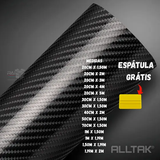 Vinil Adesivo Fibra de Carbono 4D Preto Alltak | Envelopamento Automotivo, Carro, Moto, Soleira
