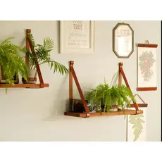 Prateleira Suspensa para Plantas e Objetos– Madeira com Alça de Couro Madeira Macica Tauari 40 / 60 cm