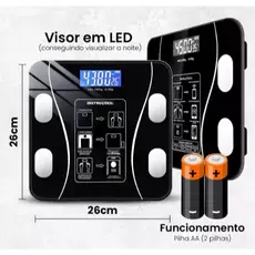 Balança Digital Bioimpedância Corporal Bluetooth - Aplicativo Bluetooth Capacidade Até 180kg