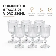 CONJUNTO 6 TAÇAS DE VIDRO ATHENS 380ML TRANSPARENTE RESISTENTE ELEGANTE