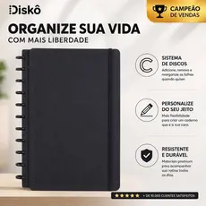 Caderno de Disco Grande Disko Black G Capa Dura 80 Folhas Reposicionável Planner Faculdade Trabalho