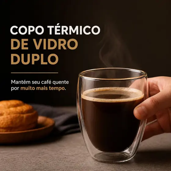 Conjunto 2 Copos Vidro Parede Dupla 350ml – Térmico Anti Calor Bebidas Quentes e Frias
