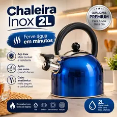 Chaleira com Apito Inox 2,5L Aço Inox para Fogão Bico Anti-Respingos