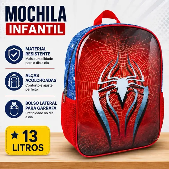 Mochila Infantil Escolar Jungle Spider 13L Costa Poliéster Resistente Alças Ajustáveis Sortida