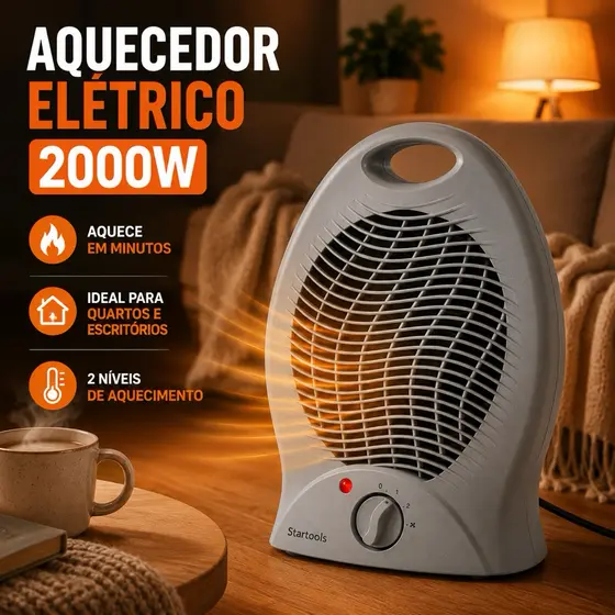 Aquecedor Elétrico 2000W 220V Portátil Aquece Rápido 2 Níveis Quarto Escritório Startools