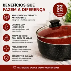 Panela Caçarola 20cm Antiaderente Cerâmica Tampa Vidro