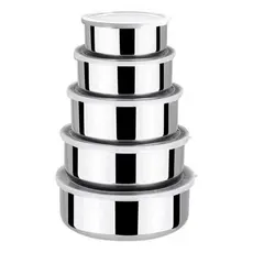 Kit 5 Potes Inox Marmita Aço Inox Com Tampa Hermética Armazenamento Cozinha