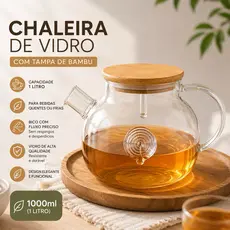 Chaleira de Vidro 1L com Tampa de Bambu | Bule para Chá e Café | Jarra 1000ml Quente e Fria