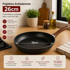 Frigideira Antiaderente Alumínio Fritar Carnes Ovos Revestimento Cerâmico Cabo Madeira Cozinha
