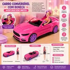 Carro Brinquedo Infantil Conversível Com Boneca Menina Rosa Diversão Criança