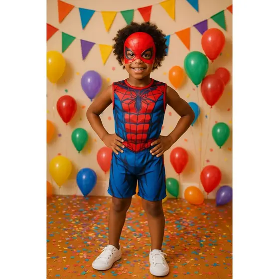 Fantasia Infantil Menino Homem Aranha Kit Completo Mascara Confortavel Resistente Festa GG e P