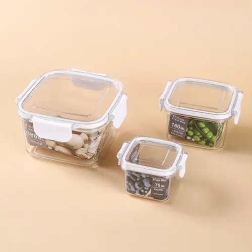 Conjunto Potes Hermeticos Quadrado Transparente Tampa Vedacao Cozinha Armazenamento Organizador