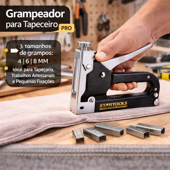 Grampeador Manual Tapeçaria Com 100 Grampos 4/6/8mm Fixaçao Eficiente Ferramenta Duravel Uso Profissonal Doméstico