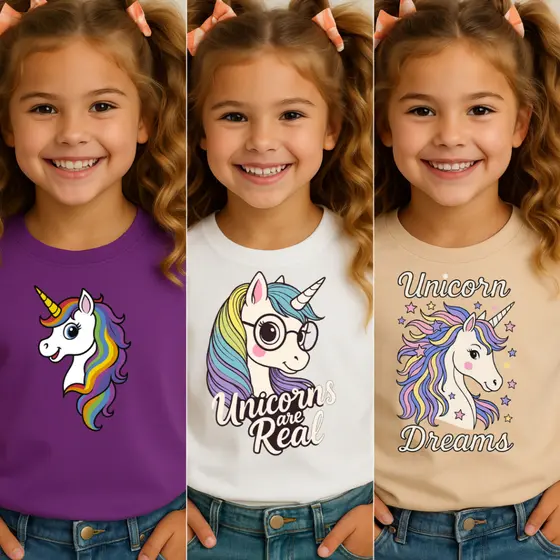 Kit 3 Camiseta Estampa de Unicórnios 100% Algodão