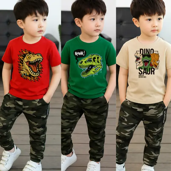 Kit 3 Camisetas Blusa Dinossauro Raptor Moda Infantil 100% Algodão