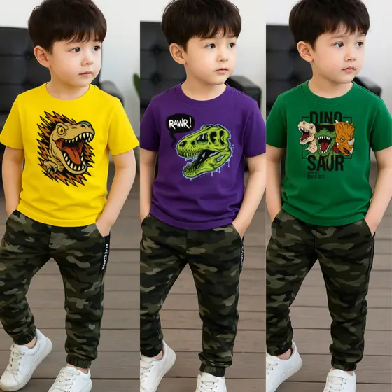 Kit 3 Camisetas Blusas Infantis Desenhos Filmes Jurassic Park Dinossauros Dinos