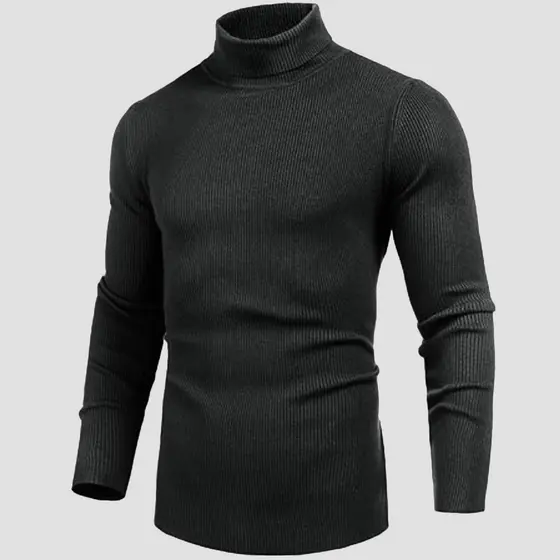 Blusa Cacharrel Masculina Canelada Manga Longa Gola Alta