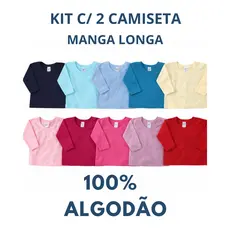 Promoção kit 3 camisetas bebê manga longa malha lisa 100% algodão menina menino tamanho do P/M/G