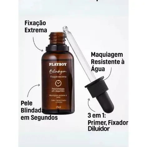 Blindagem Fixação Extrema Playboy 15ml • Primer Fixador Diluidor • Maquiagem à Prova D’Água • Alta Durabilidade