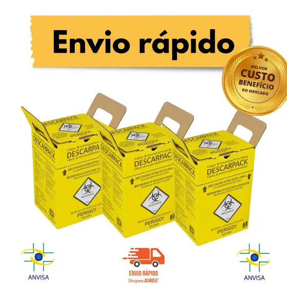 Coletor Perfurocortante Descarpack 1,5L / 3L / 7L / 13L / 20L - Descarte de Materiais Cortantes