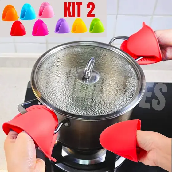 Kit 2 Pegador de Panela Luva Proteção Silicone Térmica Pegar Panelas Cozinha Forno Pegador Luva de Silicone Par