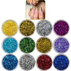 Kit 12 Glitter Nail Art Decoração de Unhas Postiças Realista Acrigel Uv Led