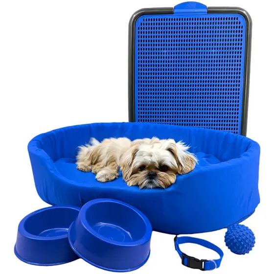 Kit Pet Médio Cama Europa Sanitário Comedouro Coleira Bola