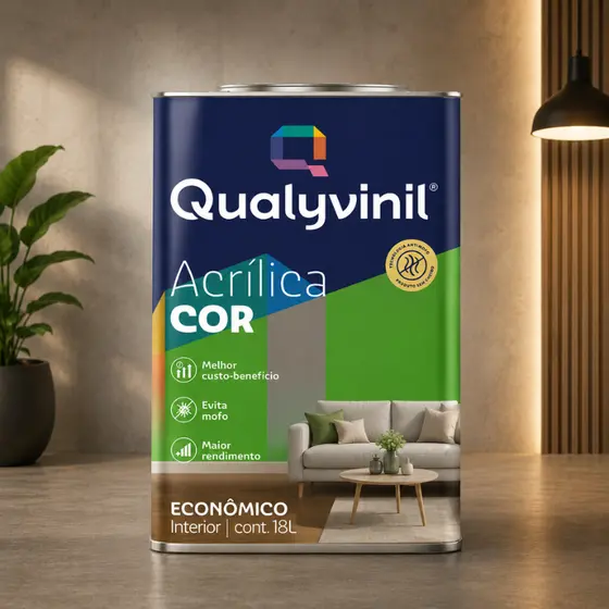 Tinta Acrílica 18L Qualyvinil com Secagem Rápida Econômica Paredes Internas Lavável Antimofo