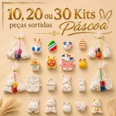 Kit 10 20 30 Lembrancinhas Pintura Infantil 2 Gesso Cru 1 Pincel 2 Guaches Pascoa Ovos Coelho