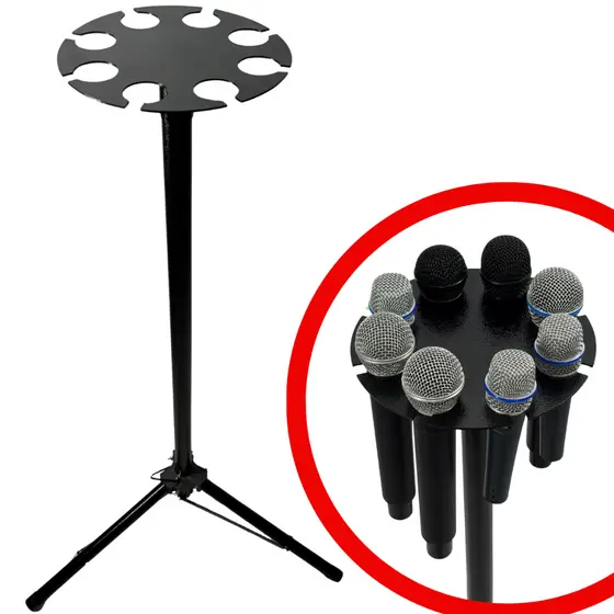 SUPORTE DESCANSO DE MICROFONE REFORÇADO DE FERRO PARA 8 MICROFONES COM FIO E SEM FIO PEDESTAL TRIPÉ .