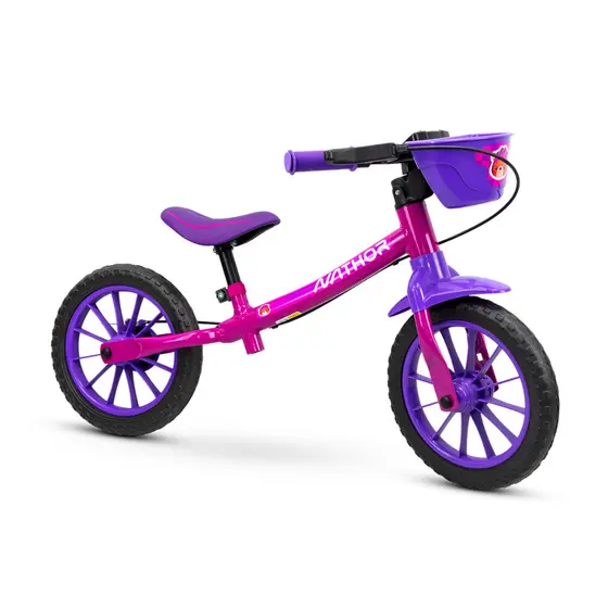 Bicicleta Infantil Rosa Nathor Sem Pedal Balance Bike Menina Aro 12 Equilíbrio e Segurança