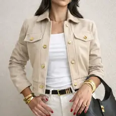 Jaqueta Feminina Lã Batida Bomber Manga Longa com Botões Elegante