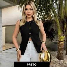 Blusa Colete Feminino assimétrico Alfaiataria com Botões