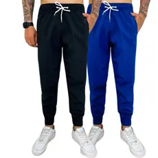 kit 2 Calça Tactel Masculina de Corrida Academia Pesca Esporte Corrida Elastano Preta Jogger