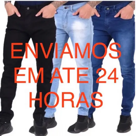 Kit CALÇAS MASCULINAS JEANS ELASTANO COM LYCRA (media - clara - preta)