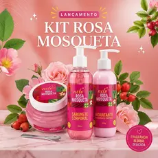 Kit Cuidados Corporais Rosa Mosqueta - Sabonete, Esfoliante Hidratante