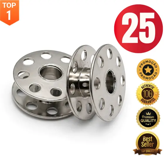 Kit 25 Bobina Reta Industrial Baixa – Metal | Para Máquinas de Costura