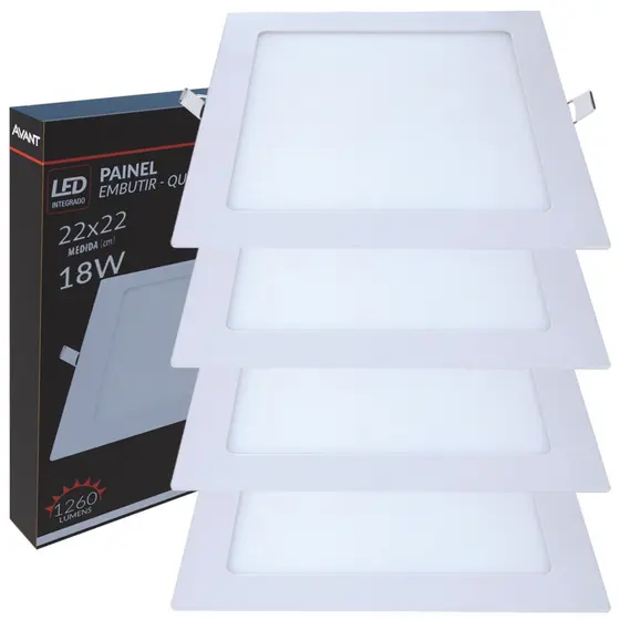 4 Painel Plafon Quadrado Embutir Luminária Gesso 18w 6500k Bivolt