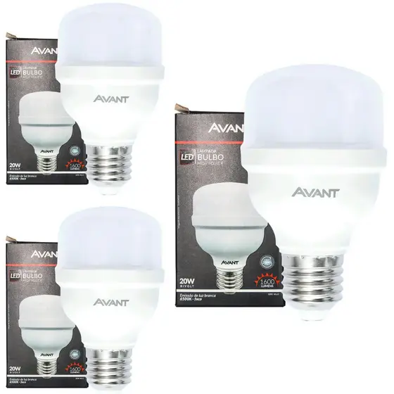 Pack 3 Lâmpada Led Bulbo Hp 20w Bivolt Luz Branco 6500K