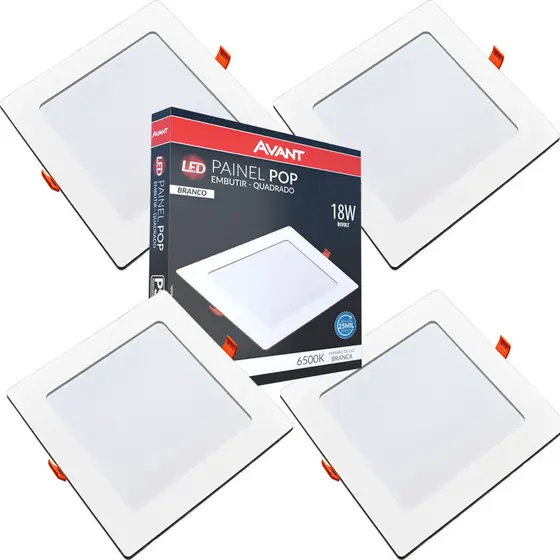 4 Painel Led 18w Quadrado Embutir Branco Frio Bivolt 21cm