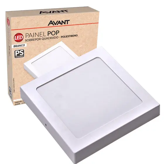 Painel Plafon Sobrepor Quadrado 12W Luz Branca 6500K Luminária de Gesso Forro 127v 220v Avant