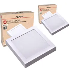 Kit 2 Painel LED Avant 12W Sobrepor Quadrado 6500K Branco Frio 720lm Bivolt IP20