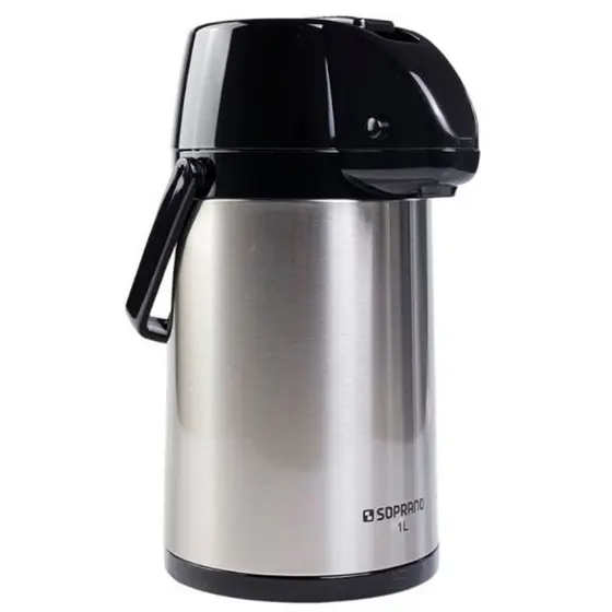 Garrafa de Café Térmica 1 Litro Soprano Exclusiva em Inox Base Giratória para Água Chá Café